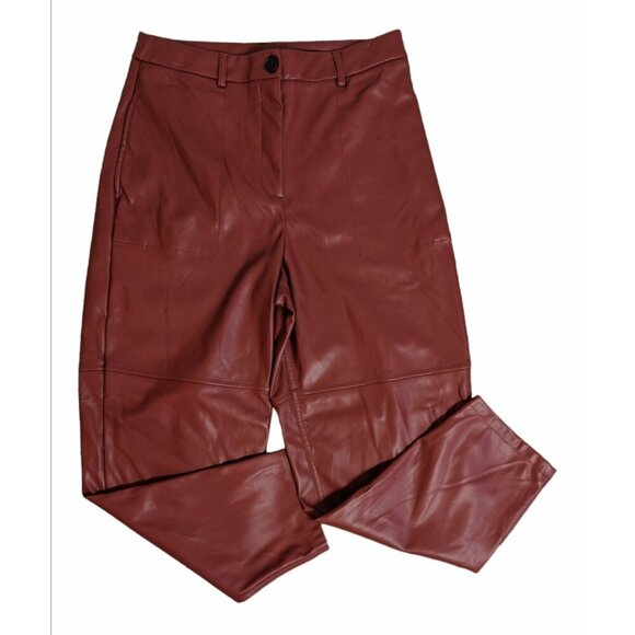 Worthington Brown Faux Leather High Waisted Tapered Pants - Picture 1 of 4